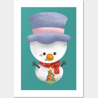 Snowman Build a Tiny Christmas Tree Posters and Art